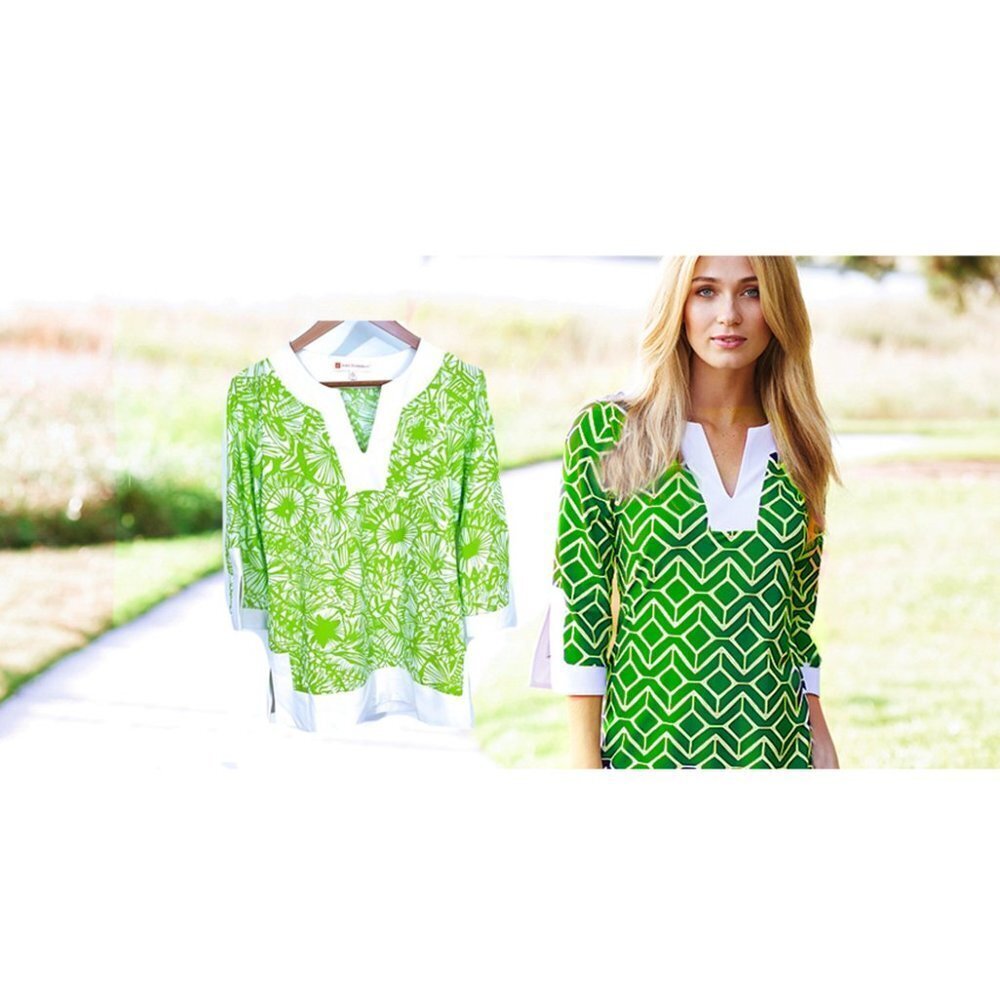 Jude Connally Green Printed Tunic Top Size Small - Picture 1 of 10
